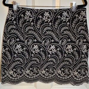 LOFT Black and White Embroidery Skirt
